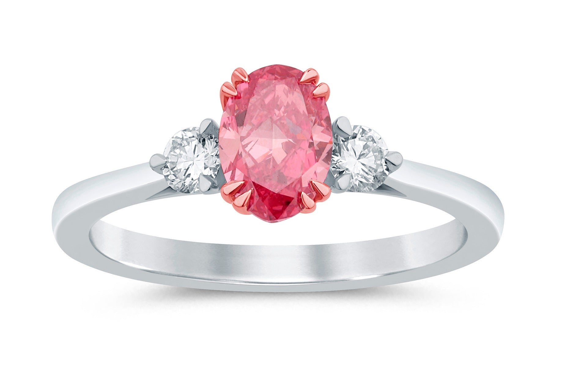 Oval Pink Diamond Ring with Diamond Side Stones