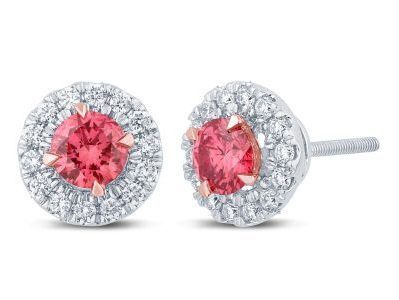 Round Pink Diamond Earrings with Halo Setting