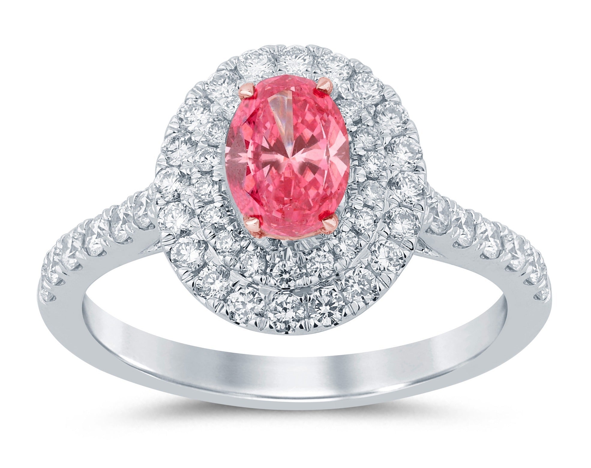 Oval Pink Diamond Ring with Double Halo and Single Band Setting