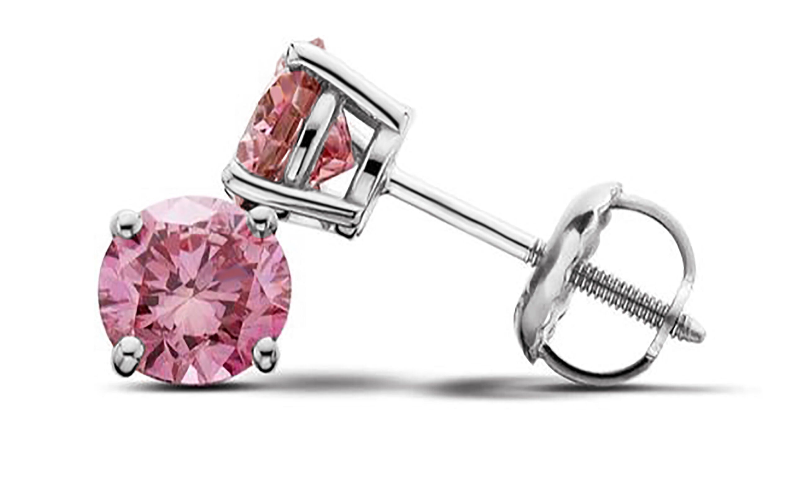 Round Pink Diamond Solitaire Earrings in White Gold