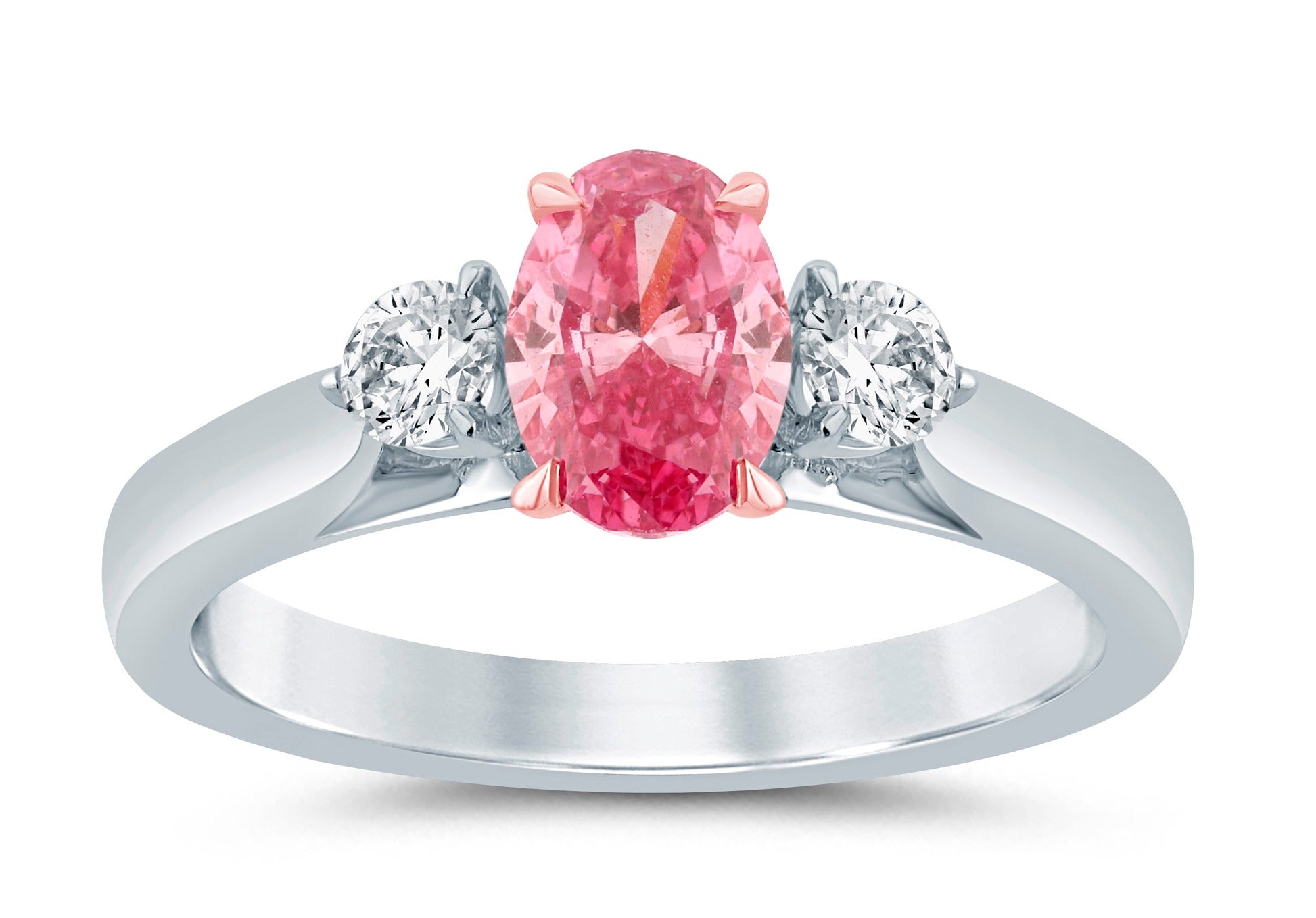 Oval Pink Diamond Ring with Diamond Side Stones