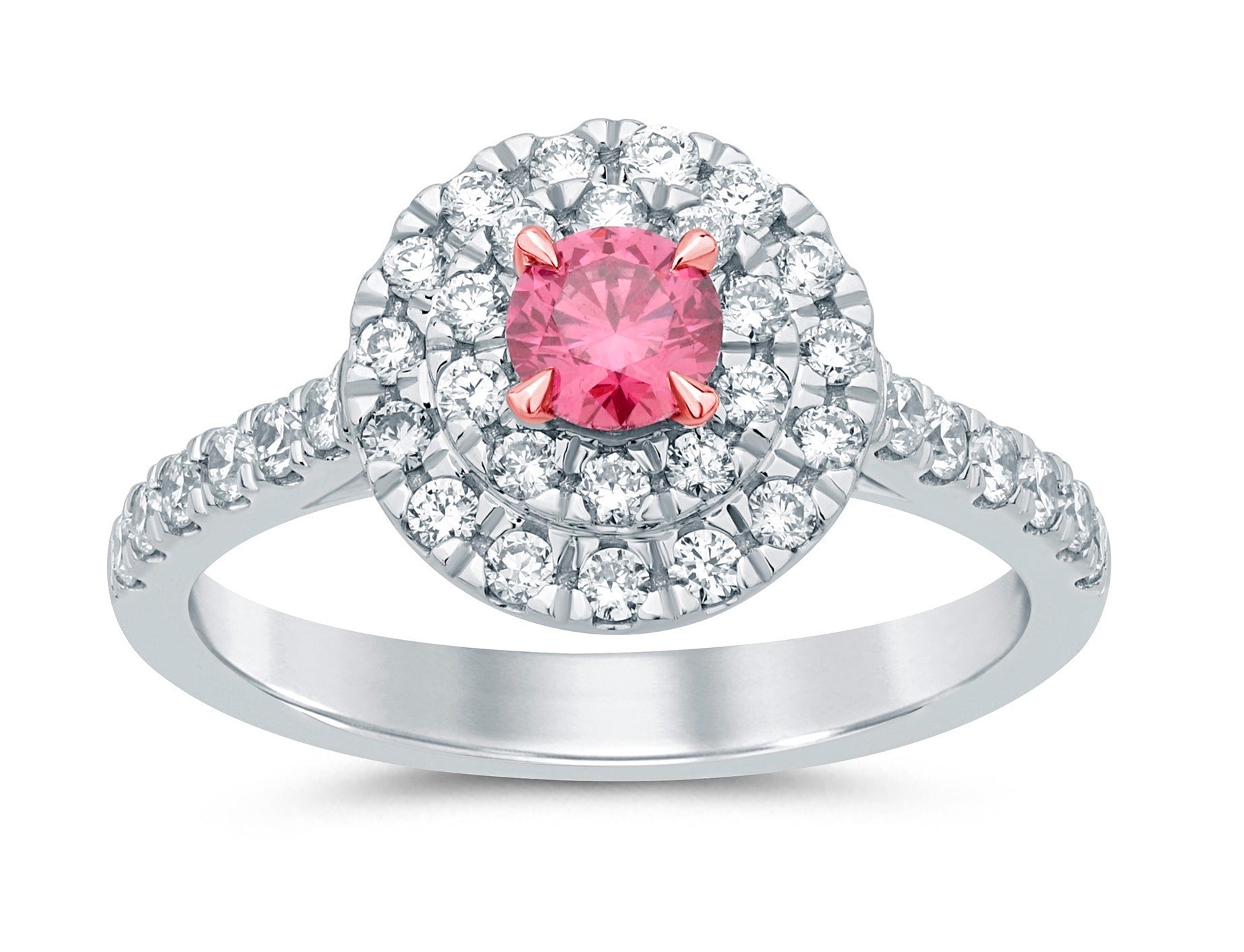 Round Pink Diamond Ring with Double Halo