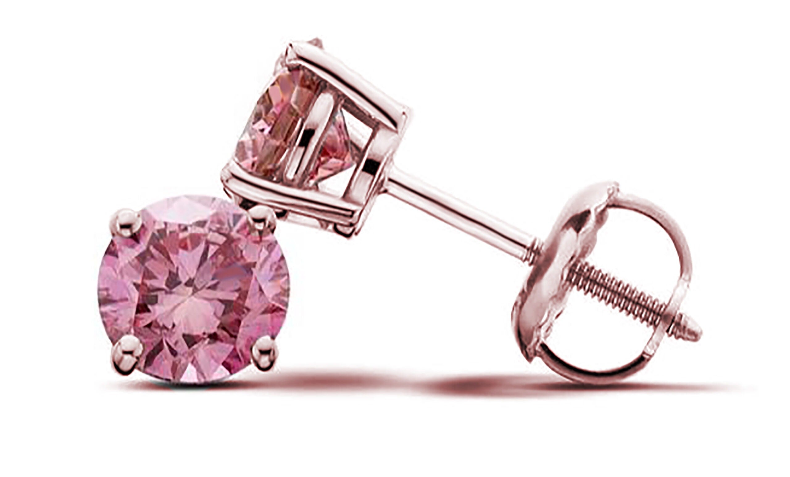 Round Pink Diamond Solitaire Earrings in Rose Gold