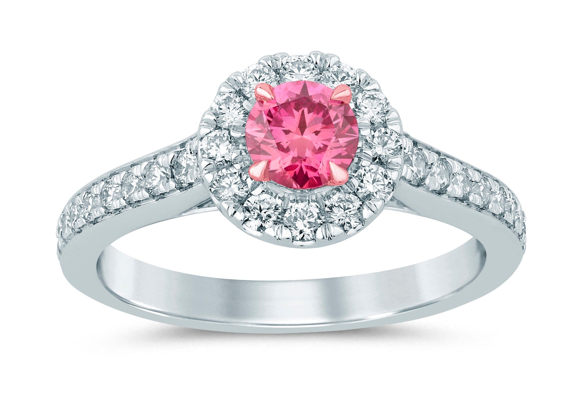 Round Pink Diamond Ring with Halo Setting