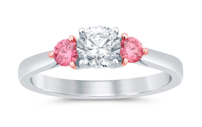 Diamond Ring with Pink Diamond Side Stones