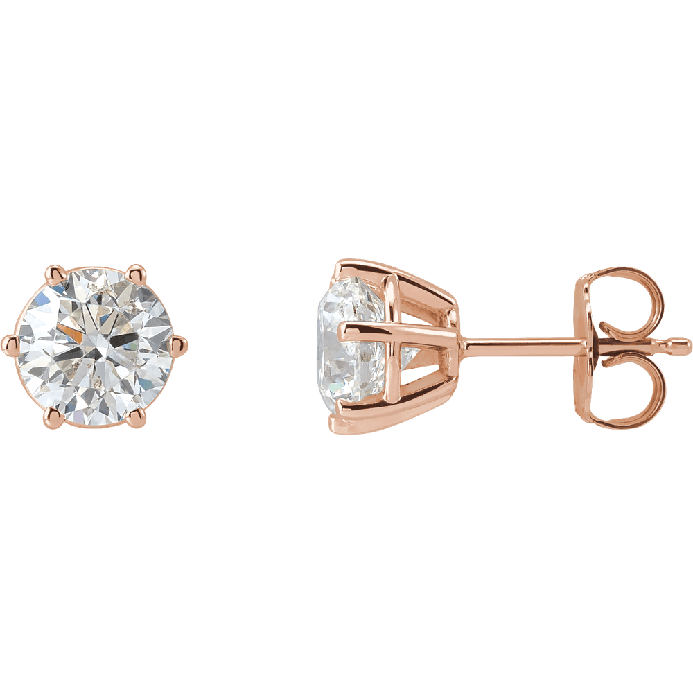 Rose gold diamond stud earrings on a white background