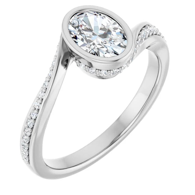 White gold large diamond and smaller diamonds on the band