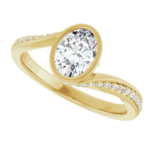 Gold ring with a large diamond and smaller diamonds on the band 